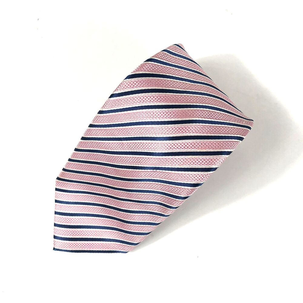 Countess Mara 100% Silk Tie Stripe Pink Navy Blue White Crown Logo Necktie